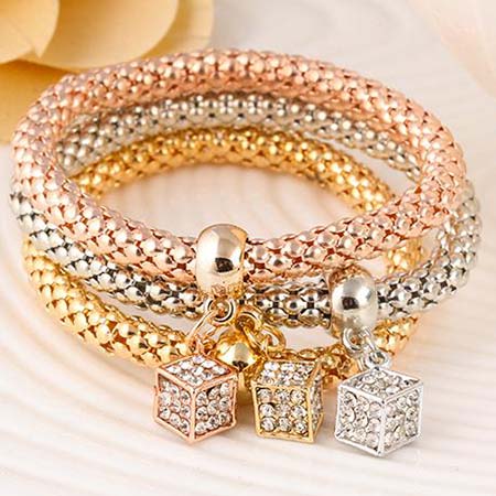 Trojdielna sada náramkov (zlatý, strieborný, bronzový) - kocka