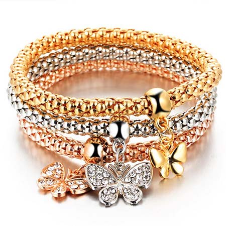 Trojdielna sada náramkov (zlatý, strieborný, bronzový) - motýľ