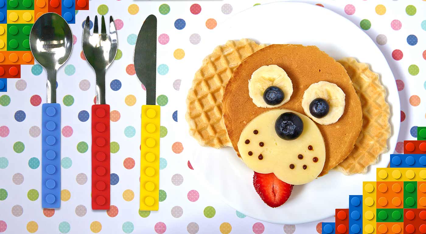 Detský príbor s motívom stavebnice