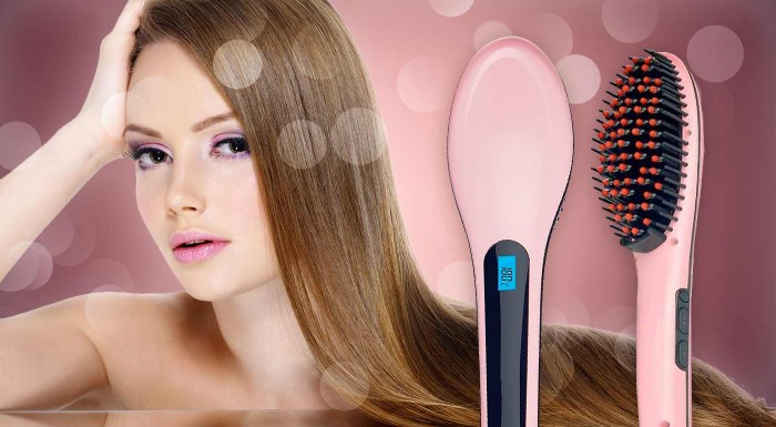 Digitálna keramická žehlička s kefou na vlasy