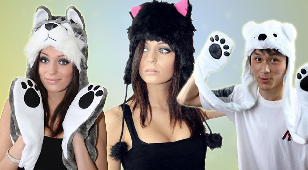 Originálne zimné zvieracie čiapky 3 v 1 - Štýlová Mačka, Ľadový medveď alebo Vlk.