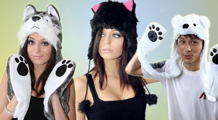 Originálne zimné zvieracie čiapky 3 v 1 - Štýlová Mačka, Ľadový medveď alebo Vlk.