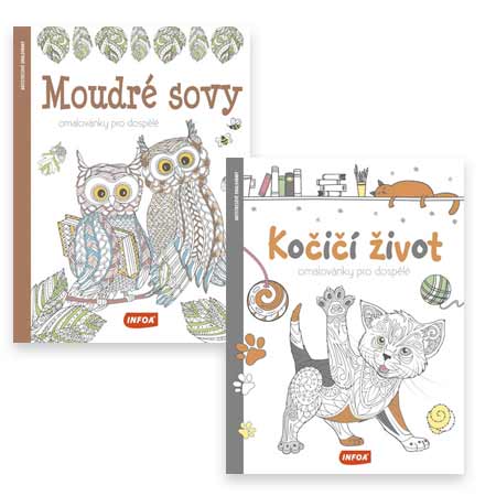 Dvojbalenie antistresových omaľovánok Moudré sovy a Kočičí život