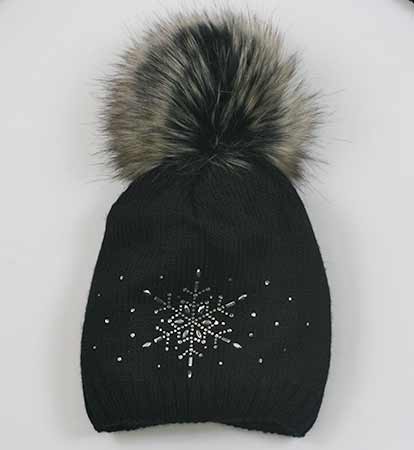 Čiapka s krištálmi v tvare vločky - čierna