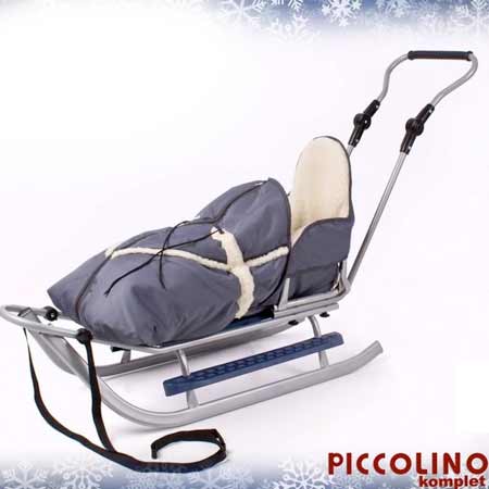 Kovové sánky s fusakom z ovčieho rúna - farba: strieborná