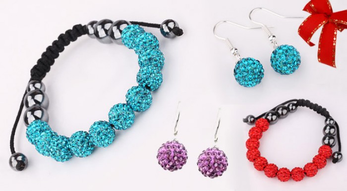 Náramok a náušnice zdobené českým krištáľom Shamballa.