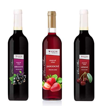 Balenie 6 x 0,75l ovocného vína (2x jahodové víno, 2x ríbezľové víno z čiernych ríbezlí, 2x višňové víno)
