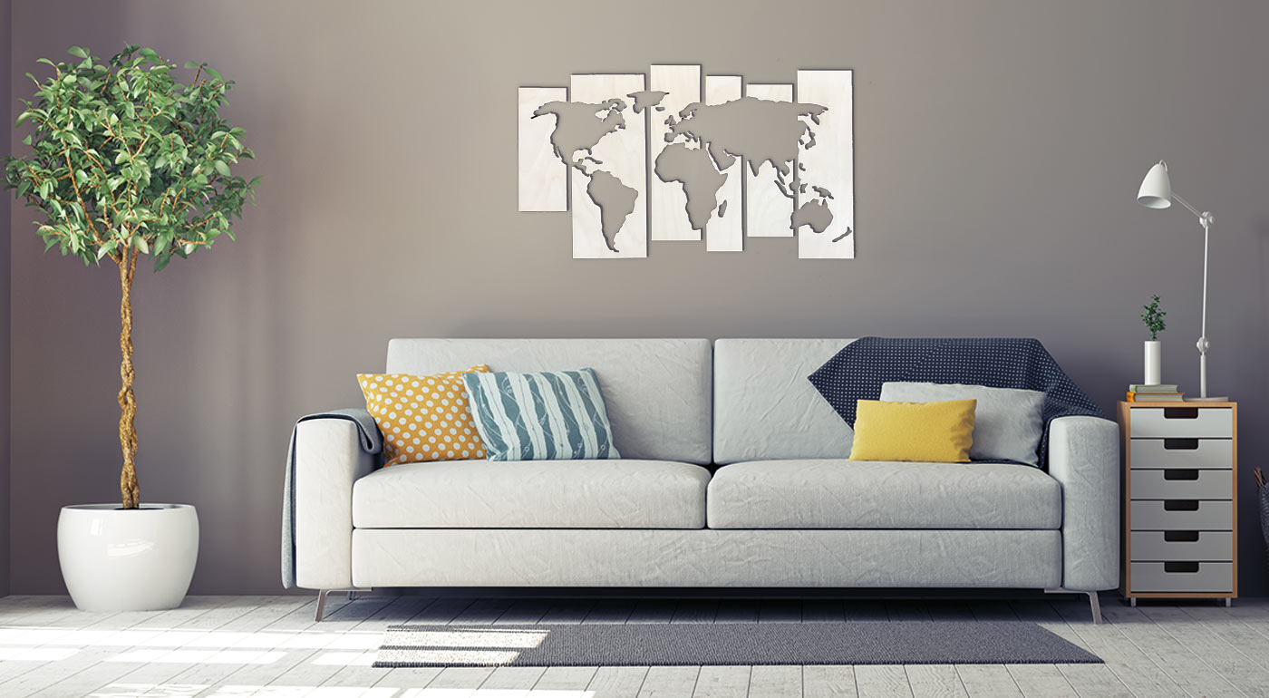 Drevená mapa do interiéru