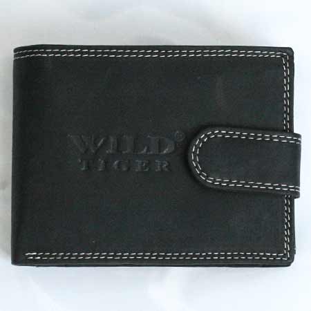 Pánska kožená peňaženka WILD na šírku - čierna so zapínaním