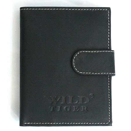 Pánska kožená peňaženka WILD na výšku - čierna so zapínaním
