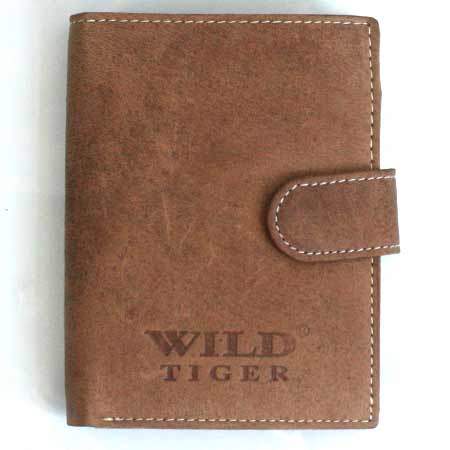 Pánska kožená peňaženka WILD na výšku - svetlohnedá so zapínaním
