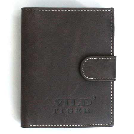 Pánska kožená peňaženka WILD na výšku - tmavohnedá so zapínaním