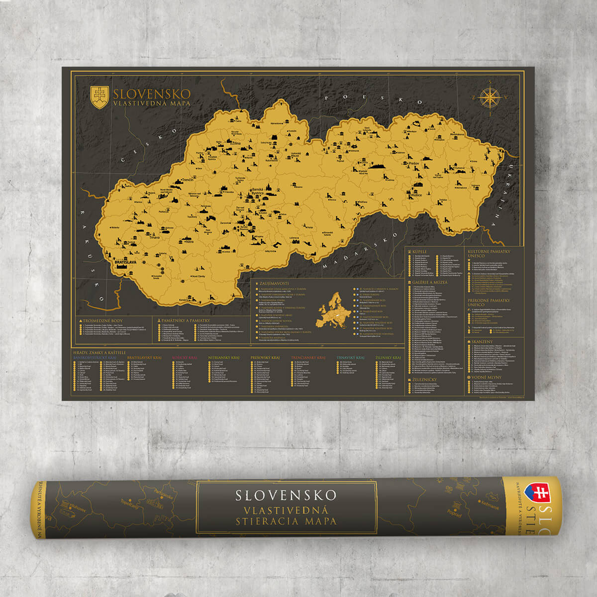 Stieracia mapa Slovenska vlastivedná - darčeková verzia