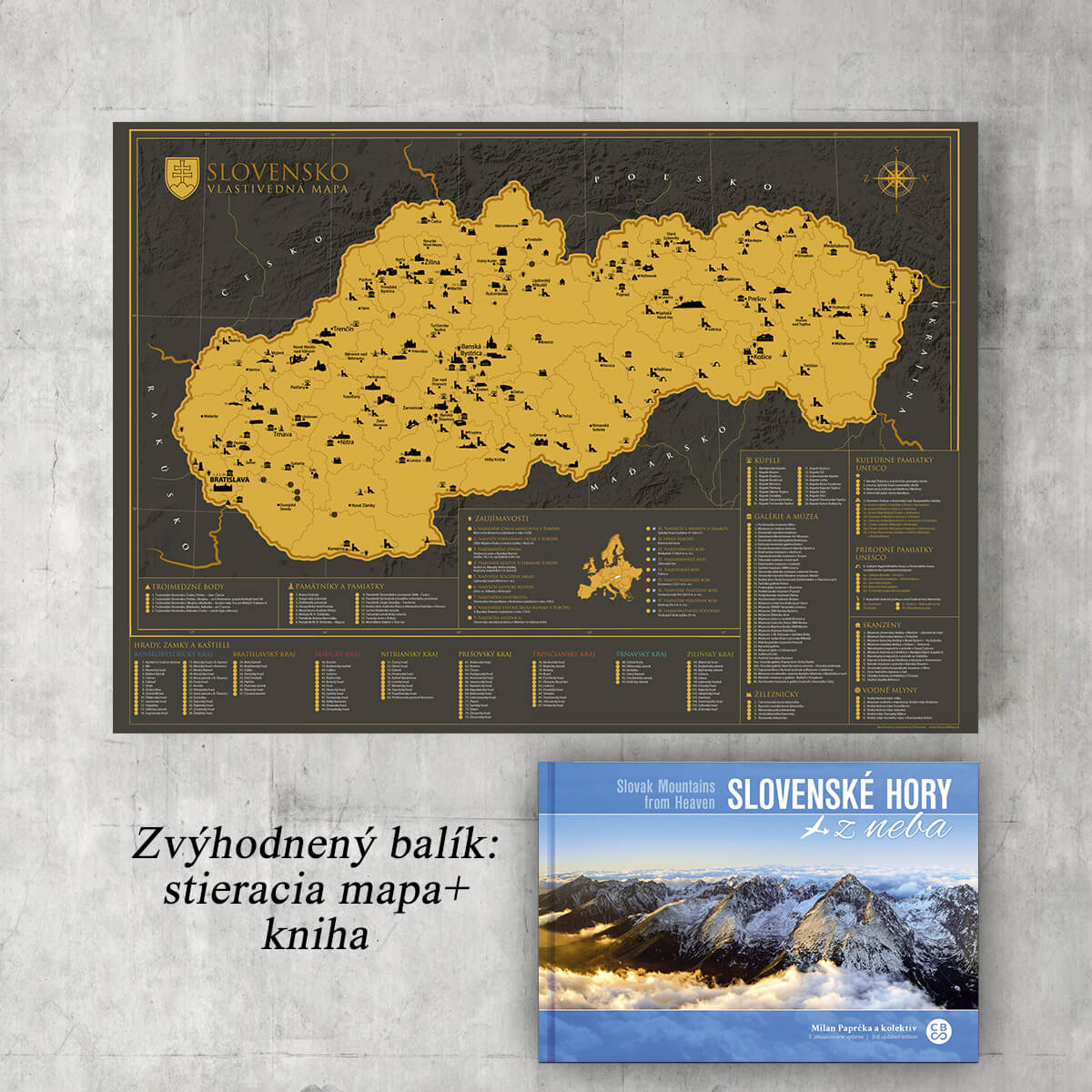 Zvýhodnený balík: Slovenské hory z neba + Stieracia vlastivedná mapa Slovenska (darčeková verzia)