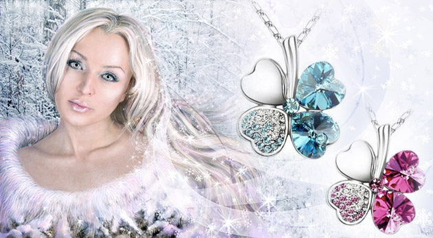 Nádherný prívesok v tvare štvorlístka s retiazkou od Swarovski Elements v darčekovej krabičke