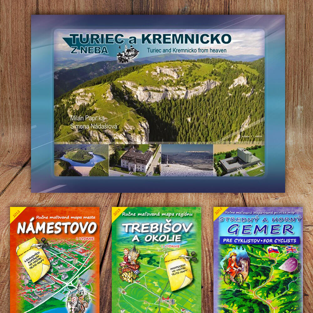 Kniha Turiec a Kremnicko z neba (vydavateľstvo CBS) + DARČEK maľovaná mapa