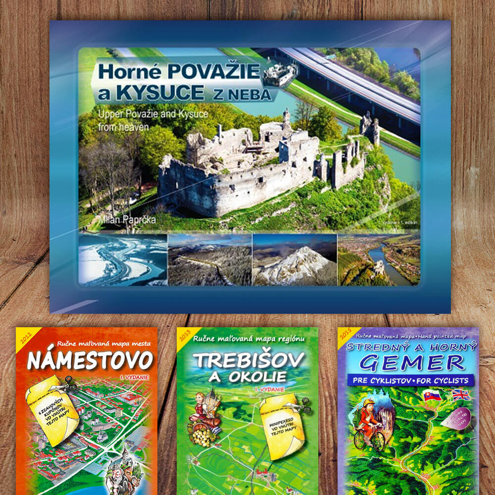 Kniha Horné Považie a Kysuce z neba (vydavateľstvo CBS) + DARČEK maľovaná mapa