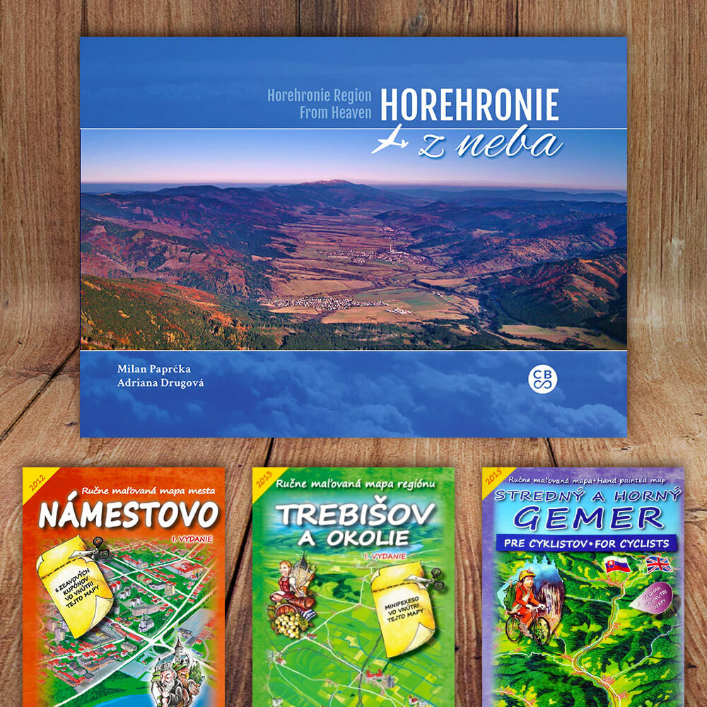 Kniha Horehronie z neba (vydavateľstvo CBS) + DARČEK maľovaná mapa