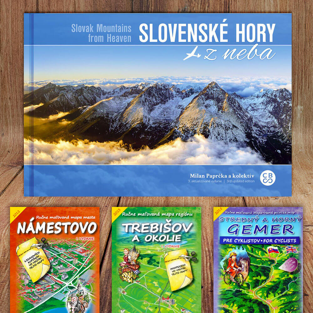 Kniha Slovenské hory z neba (vydavateľstvo CBS) + DARČEK maľovaná mapa