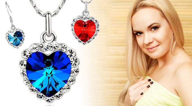 Elegantný šperk v tvare srdiečka - náušnice, retiazka s príveskom alebo set od Swarovski Elements v darčekovej krabičke.