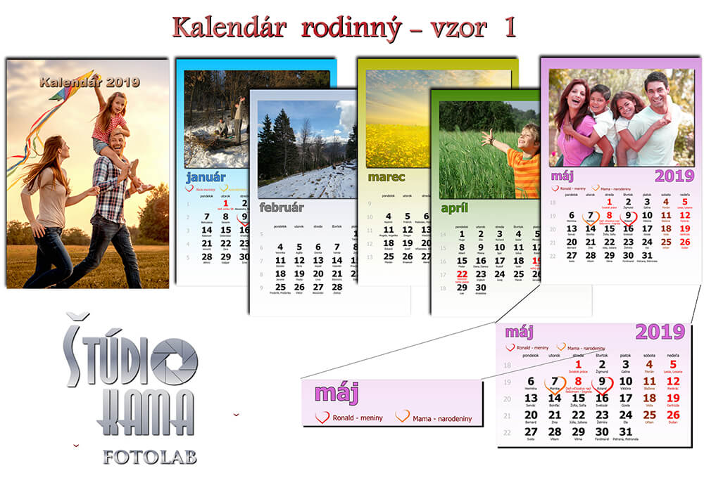 Fotoštúdio Kama: Nástenný kalendár s vlastnými fotografiami A4 (21x30 cm) - vzor 1 (farebný)