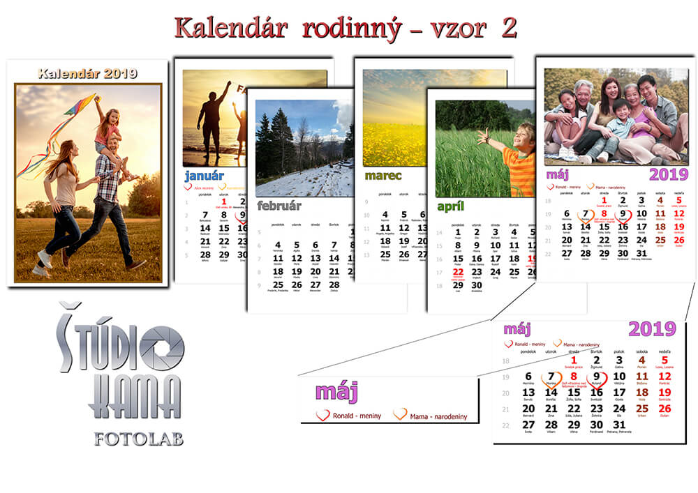 Fotoštúdio Kama: Nástenný kalendár s vlastnými fotografiami A4 (21x30 cm) - vzor 2 (biely)