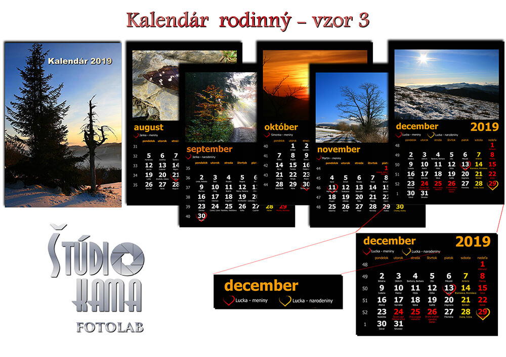 Fotoštúdio Kama: Nástenný kalendár s vlastnými fotografiami A4 (21x30 cm) - vzor 3 (čierny)