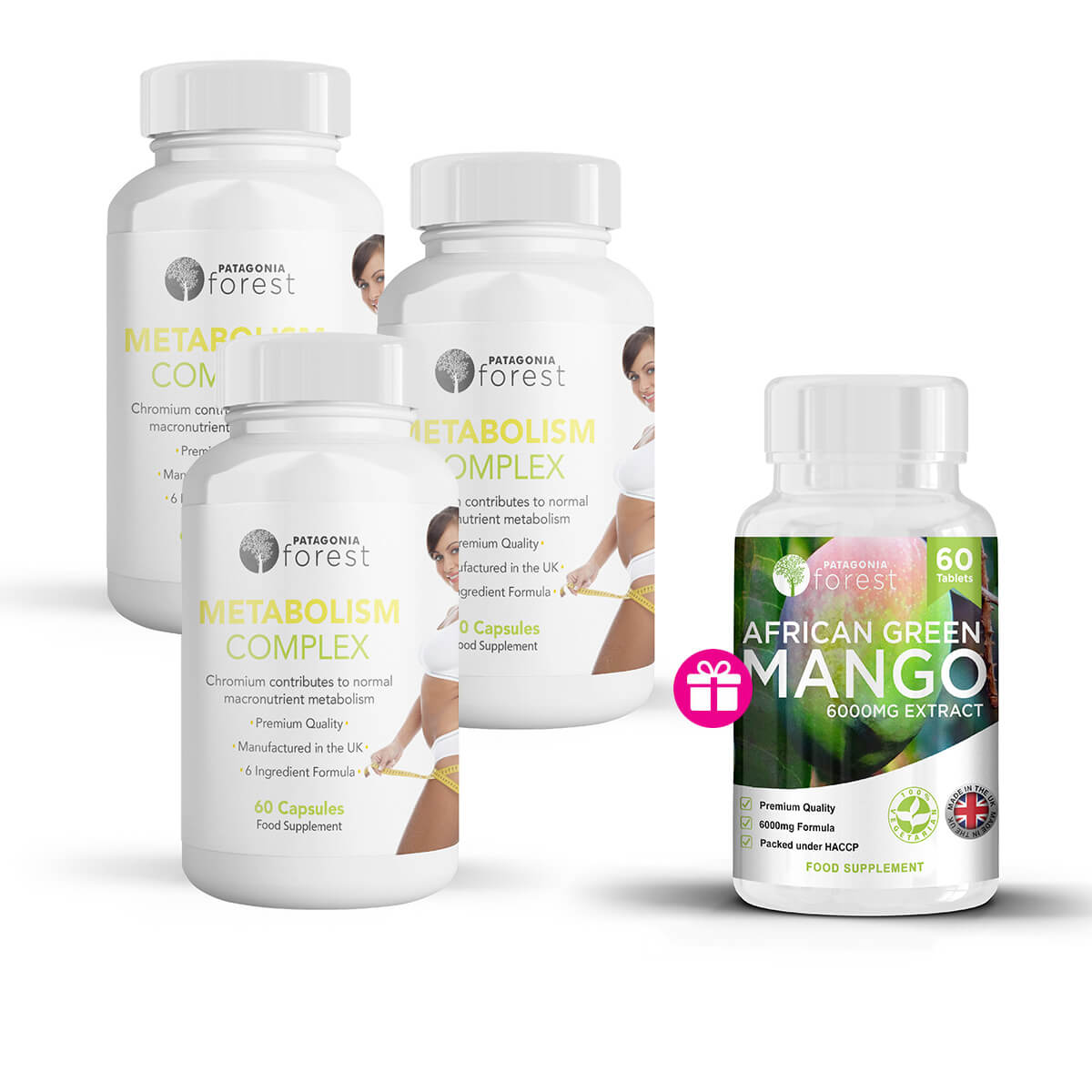 Patagonia Forest: 3x Metabolism Complex - spaľovač tukov a cukrov (60 kapsúl) + DARČEK Africké mango (60 kapsúl)