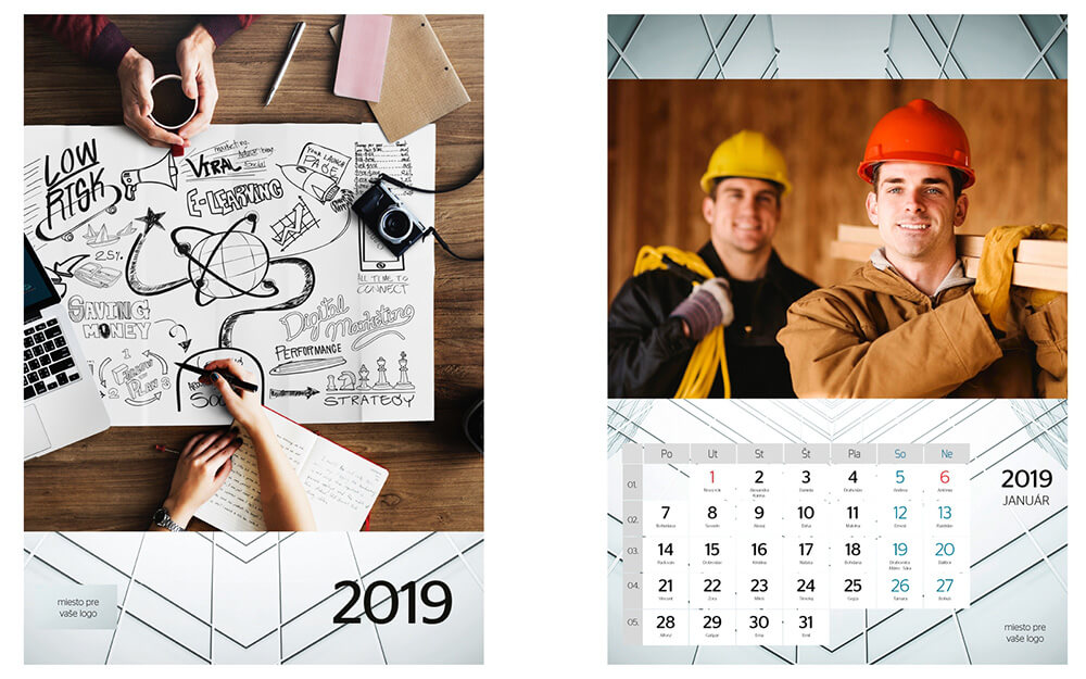 Graviprint, Bratislava: Nástenný kalendár A4 (12 strán + obálka + zadný biely list)  - firemný