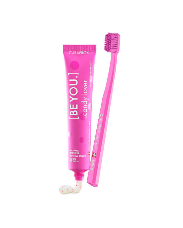 Curaprox BE YOU Candy Lover zubná pasta 70 ml + ružová zubná kefka CS 5460 - príchuť červený melón