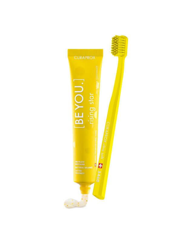 Curaprox BE YOU Rising Star zubná pasta 70 ml + žltá zubná kefka CS 5460 - príchuť grapefruit a bergamot