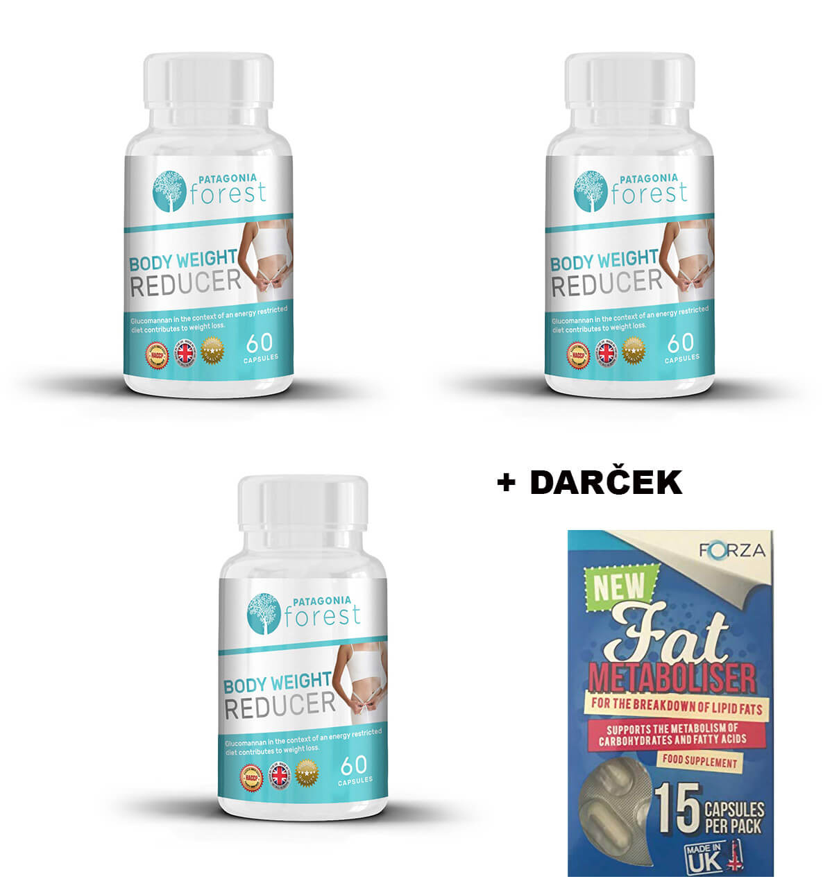 Patagonia Forest Body weight reducer - prírodná redukcia telesného tuku 3x 60 kapsúl + DARČEK Fat Metaboliser 15 kapsúl