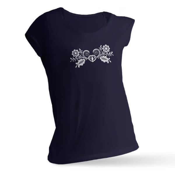 Benesport Dámske tričko s výšivkou (krátky rukáv) - tmavomodré, veľkosť M
