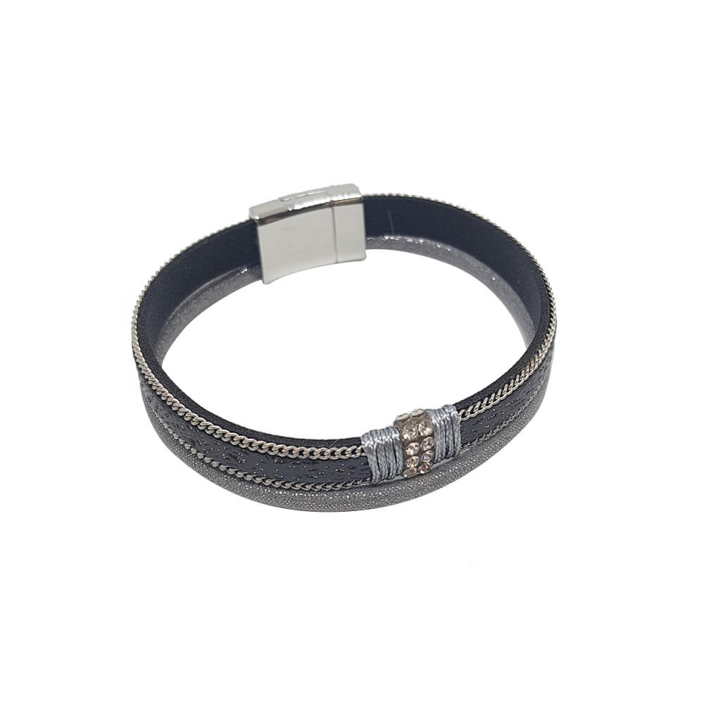 Náramok z eko kože tmavosivý (dĺžka 19 cm, hrúbka 1 cm)