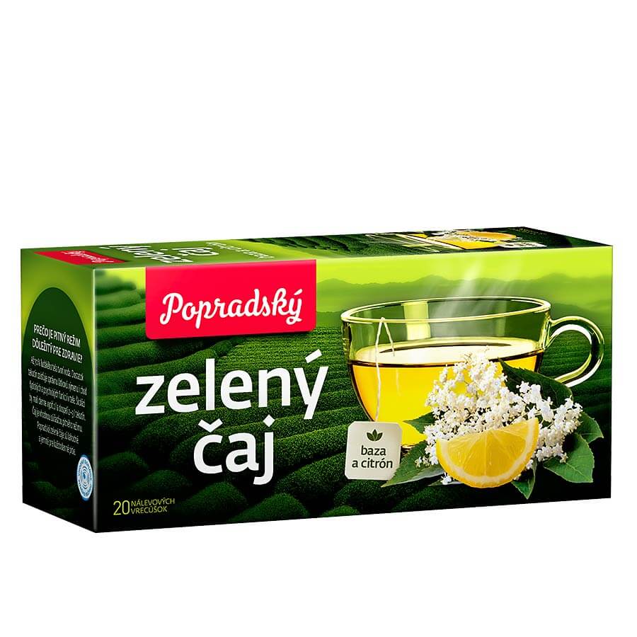 Popradský zelený čaj Baza a citrón (20 nálevových vreciek)