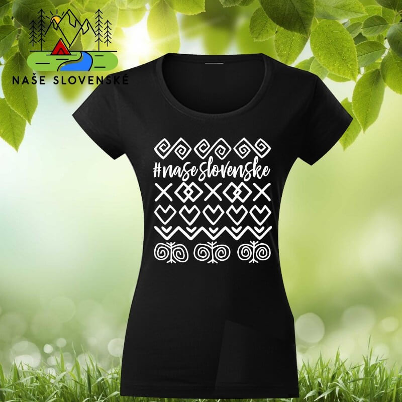 Dámske tričko s krátkym rukávom Čičmany - čierne, veľkosť L