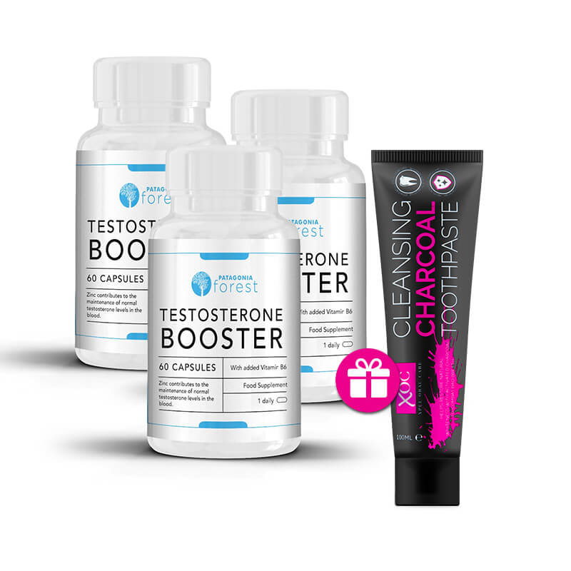 3x Testosterone Booster - balenie 60 kapsúl + čierna zubná pasta s aktívným uhlím  100 ml