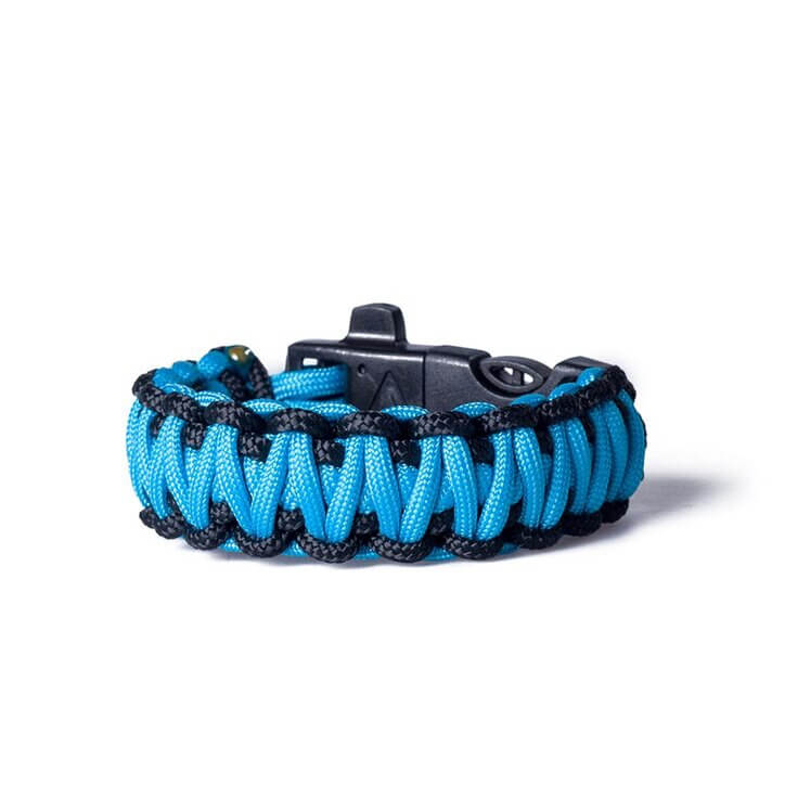 Paracord survival náramok prežitia s magnéziovým kresadlom - modro-čierny