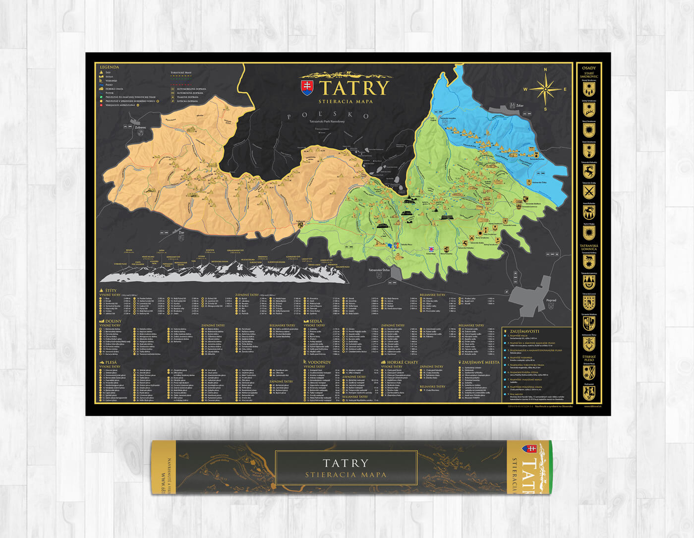 Stieracia mapa Tatier vo formáte A1 - darčeková verzia (šírka 841 mm x výška 594 mm)