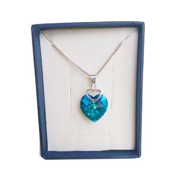 Prívesok Srdce v srdci SWAROVSKI - Bermuda Blue (veľkosť 18 mm)