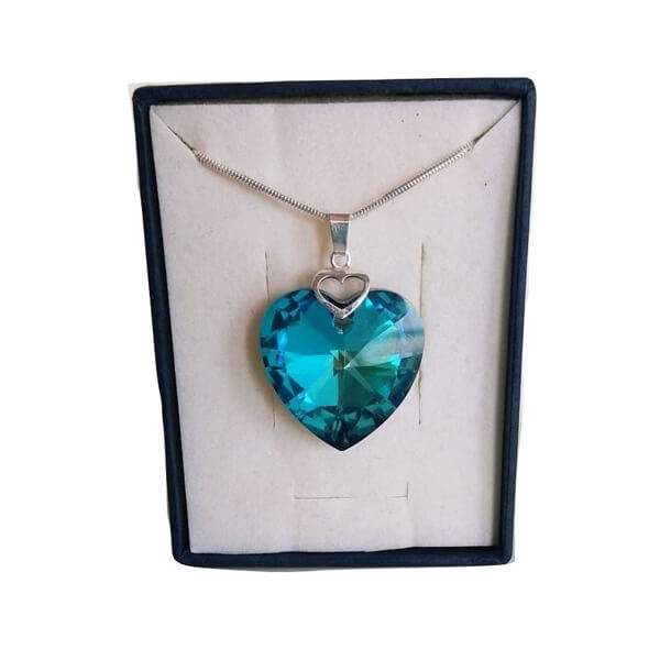 Prívesok Srdce v srdci SWAROVSKI - Bermuda Blue (veľkosť 28 mm)