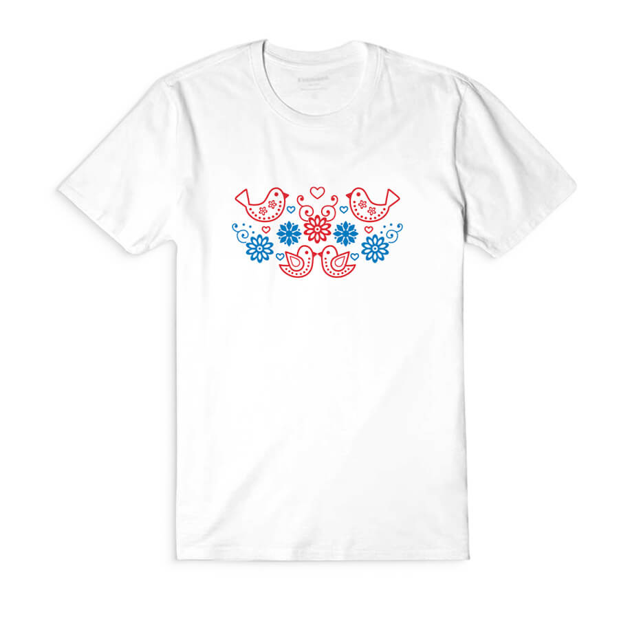 Dámske tričko s krátkym rukávom Ľúbezné vtáčiky - biele, veľkosť S