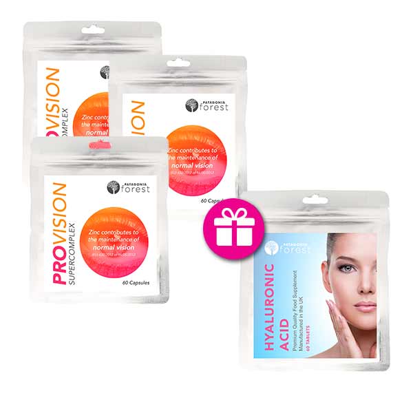 Patagonia Forest: 3x ProVision Supercomplex na podporu zraku a zdravia očí (balenie 60 kapsúl) + darček Kyselina hyaluronová (60 tabliet)