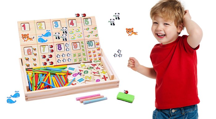 Detská matematická tabuľa s kriedami