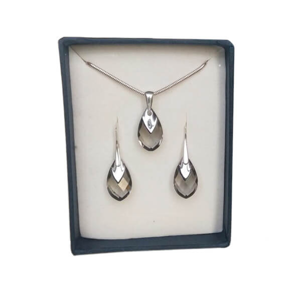 Set prívesku a náušníc Dymové slzy SWAROVSKI - Crystal (veľkosť 18 mm)