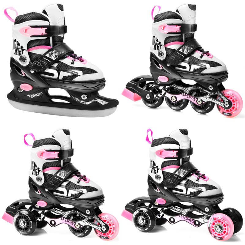 Spokey QUATTRO Detské korčule 4v1 - ružové (veľkosť 30-33)