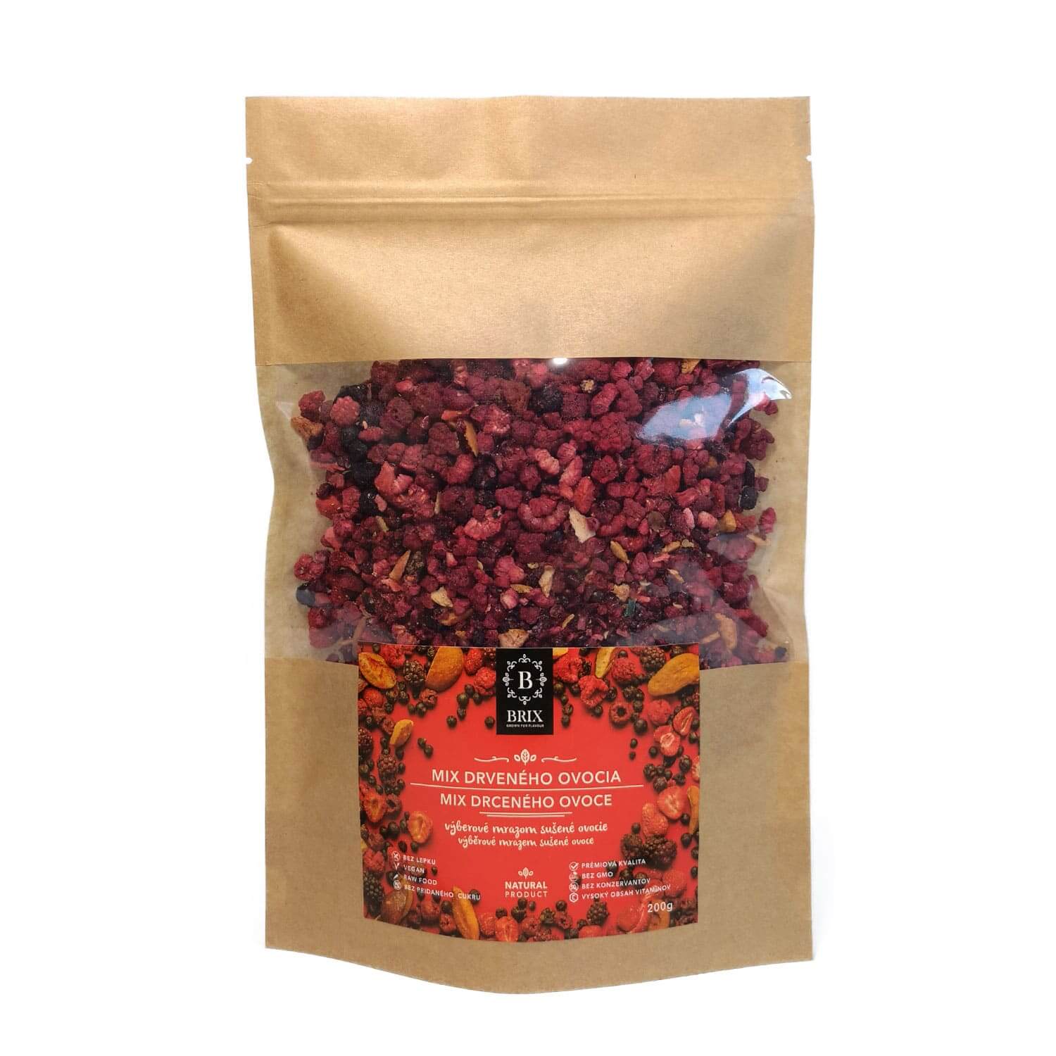 BRIX Mrazom sušená ovocná drť - mix 8 druhov ovocia (slivka, višňa, černica, marhuľa, čierna ríbezľa, jahoda, malina, čučoriedka) 200 g