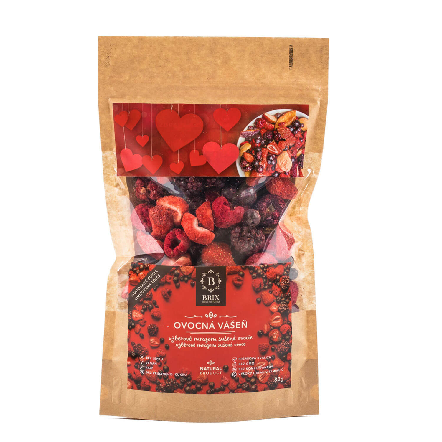BRIX Ovocná vášeň - mrazom sušený mix 5 druhov ovocia (čučoriedka, černica, čierna ríbezľa, malina, jahoda) 80 g