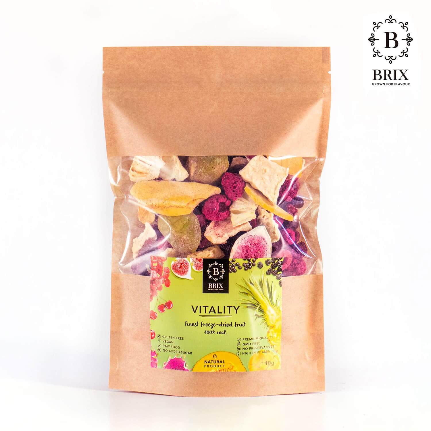 BRIX Vitalita - mrazom sušený mix 8 druhov ovocia (višňa, čierna ríbezľa, mango, ananás, melón, figa, černica lesná, malina) 140 g
