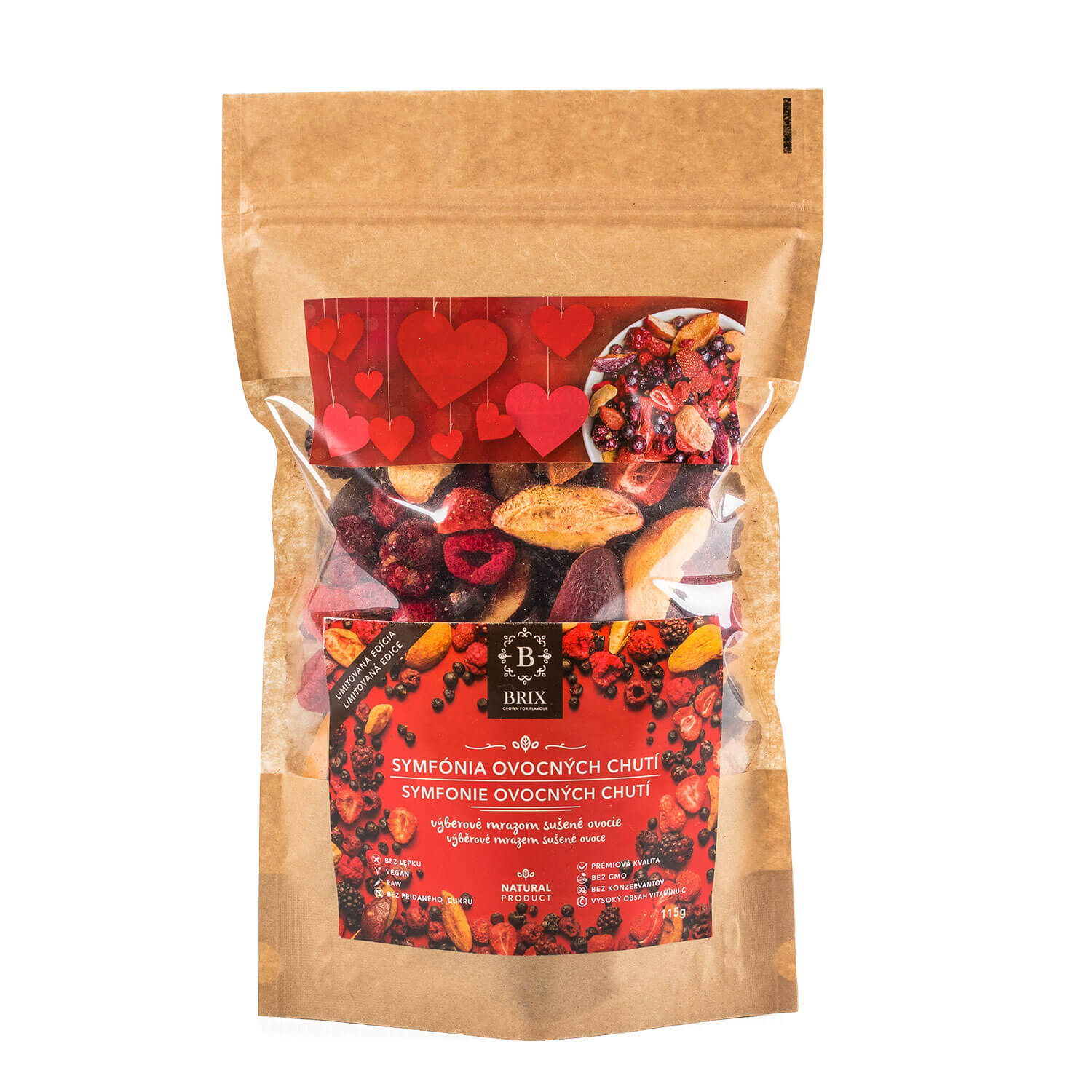 BRIX Symfónia ovocných chutí - mrazom sušený mix 8 druhov ovocia (višňa, slivka, černica, marhuľa, čierna ríbezľa, jahoda, čučoriedka, malina) 115 g